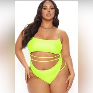 New Fashion Nova All Summer Long Strappy Swimsuit - Neon Yellow
